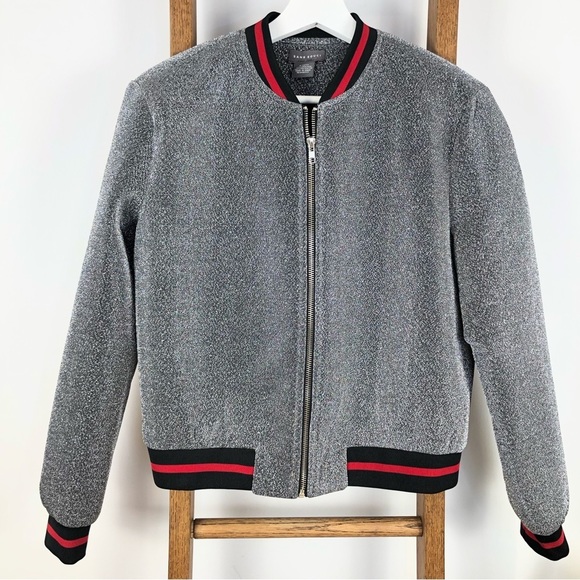 SANS Souci silver sparkly bomber varsity style jacket size S - Picture 1 of 7
